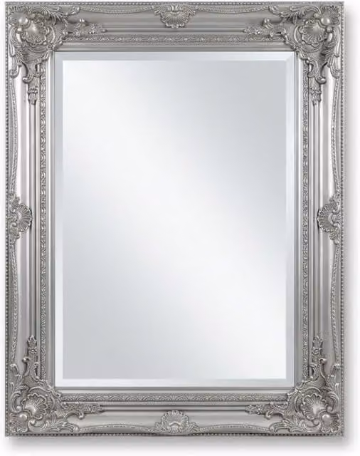 HOME LUXE INTERIOR Vintage Silver Ornate Antique Style Rectangular Wall Mirror W: 50 cm, H: 60 cm – 1