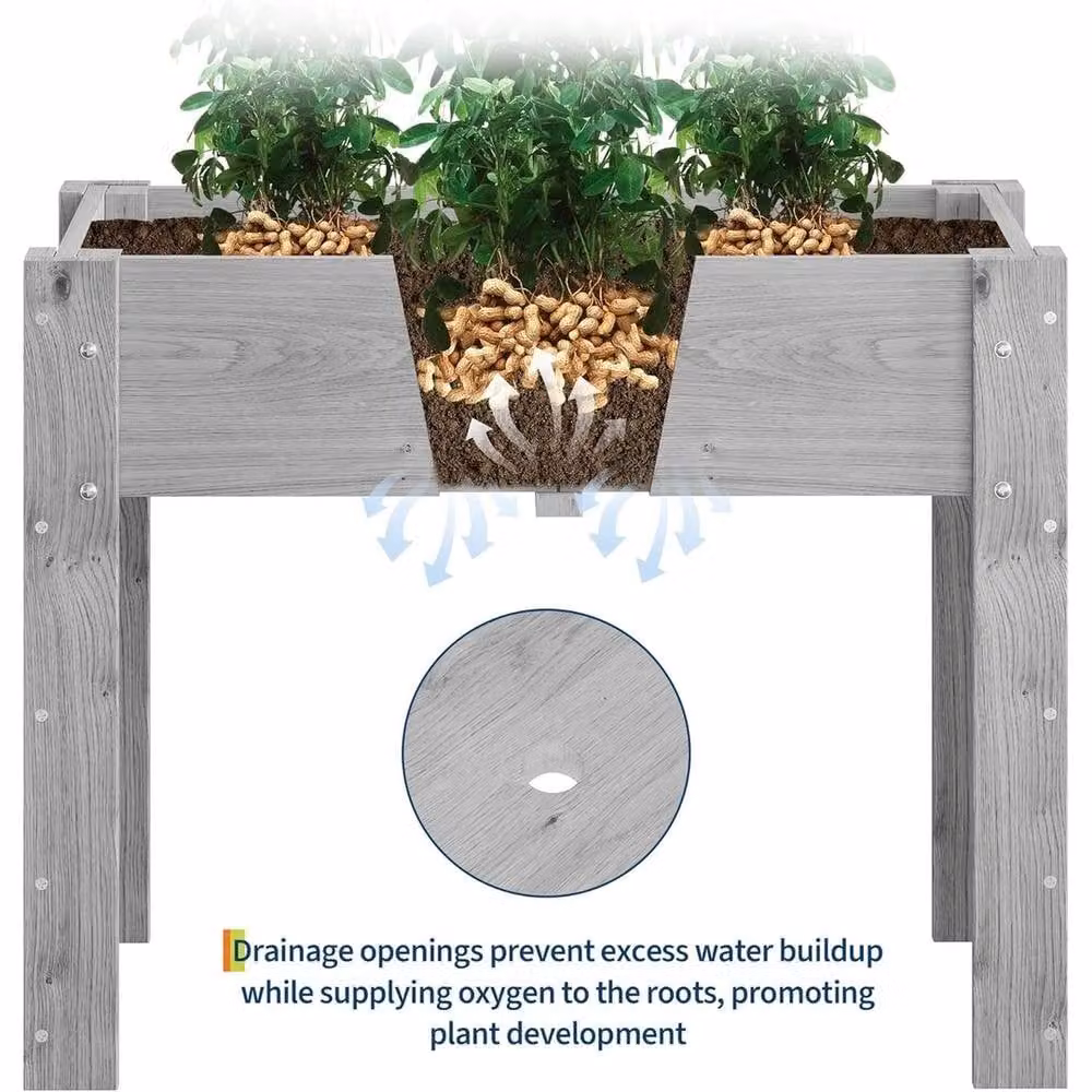 VOGREX Wooden Raised Garden Bed Elevated Planter Box with Drainage Hole, Grey, W: 86.36 cm, D: 76.2 cm, H: 45.72 cm – 3