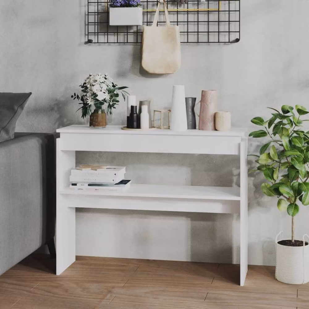Berkfield Home Decorative Console Table in White, Engineered Wood, W/D/H: 102 x 30 x 80 cm – 2