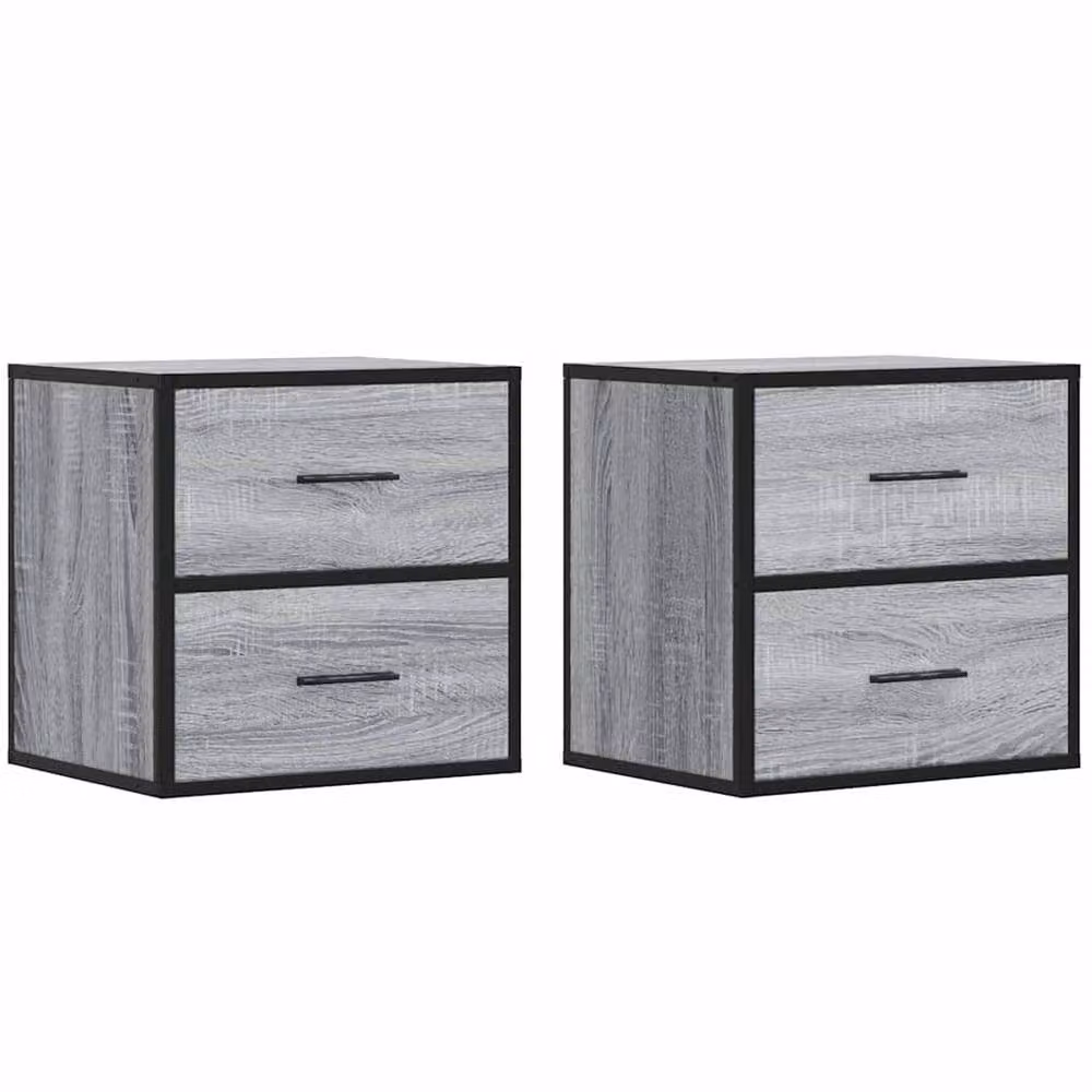 Berkfield Home Set of 2 Wall-mounted Bedside Cabinets, Grey Sonoma, W: 40 cm, D: 31 cm, H: 39.5 cm – 2