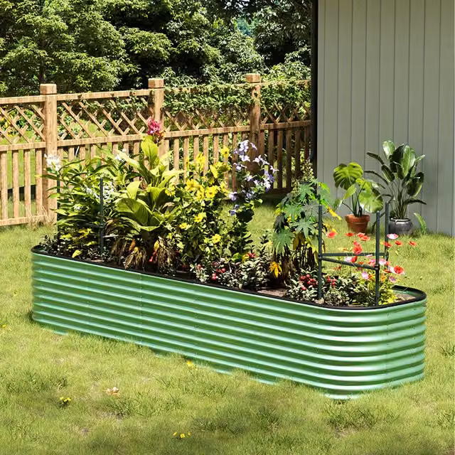 Livingandhome Modern Rectangular Metal Raised Garden Bed in Green