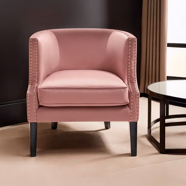 Interiors by Premier Pink Velvet Tub Chair with Armrests and Solid Wood Frame – 2