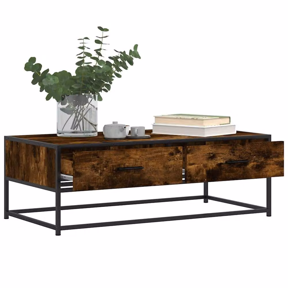 Berkfield Home Smoked Oak Coffee Table in Brown, W/D/H: 100 x 50 x 35 cm – 3