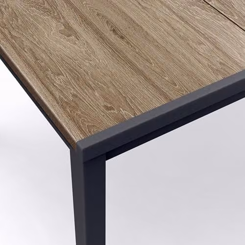 Keter Porto Rectangular Outdoor Dining Table in Brown and Grey with Powder Coated Steel Frame – 4