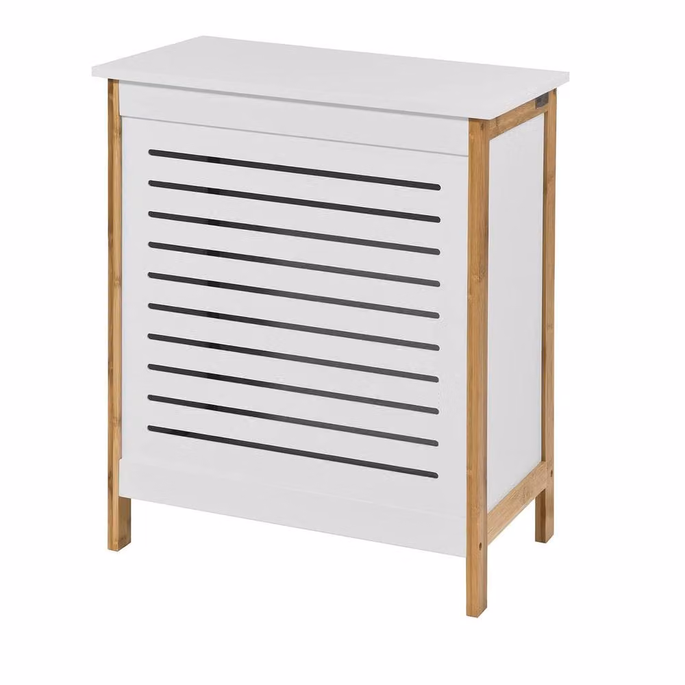 SoBuy White Bamboo Laundry Hamper Cabinet with Soft-Close Hinged Doors, W/D/H: 60 x 50 x 30 cm – 3