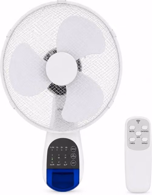 Dyzi 16 Inch Wall Fan with Remote Control, 3 Speed and Oscillation, White