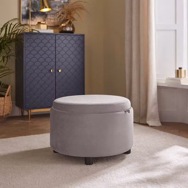 GFW Leylani Tray Top Velvet Stool in Grey – 1