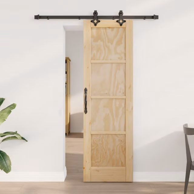 Berkfield Home Orkdal Rustic Solid Wood Pine Sliding Door with Hardware Set in Beige – 1
