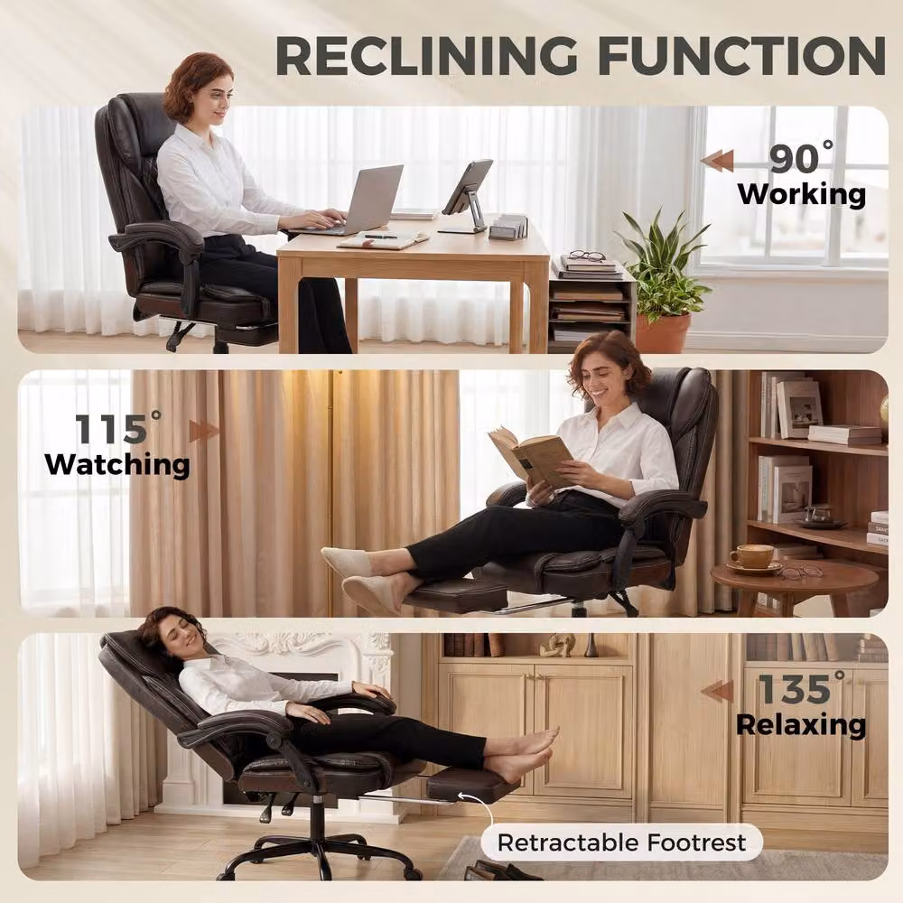 STILVORA Brown Synthetic Leather Executive Office Chair with Footrest and Headrest – 8