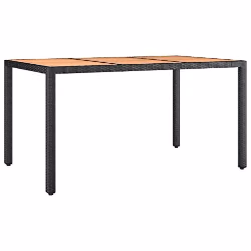vidaXL Modern Rectangular Garden Table with Black Poly Rattan and Acacia Wood Top W/D/H: 174 x 90 x 75 cm