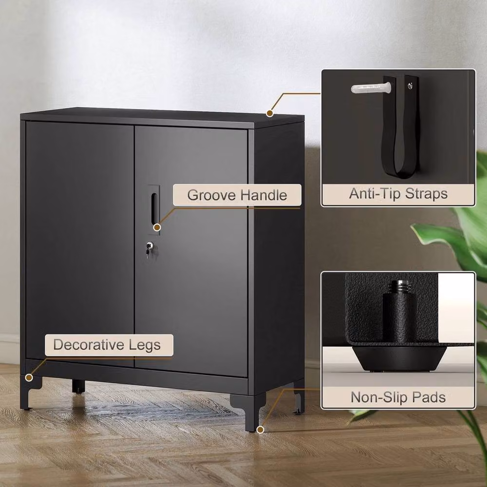 Havendro Lockable 2-Tier Metal Filing Cabinet with Hinged Doors, Black – 5