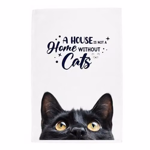Purely Home Peeping Black Cat Kitchen Tea Towel, Multicoloured, W: 67 cm, H: 45 cm