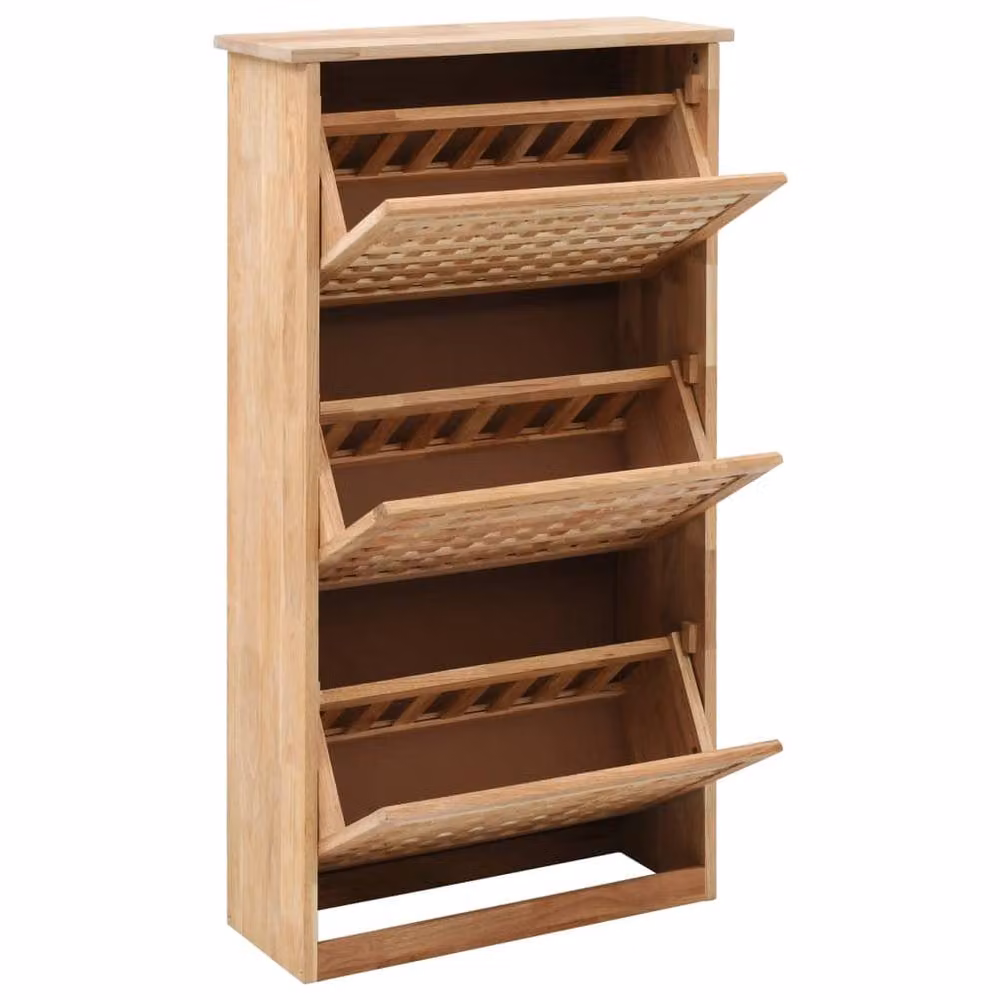 Berkfield Home Solid Walnut Wood Shoe Storage Cabinet in Brown, W/D/H: 55 x 20 x 104 cm – 2