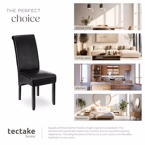 tectake Set of 4 Modern Dining Chairs with Black Synthetic Leather and Lacquered Wood Legs – 8
