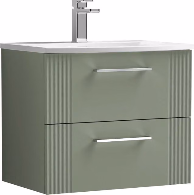 Balterley 2 Drawer Wall Hung Vanity Unit with Curved Basin in Satin Green, Width: 60 cm