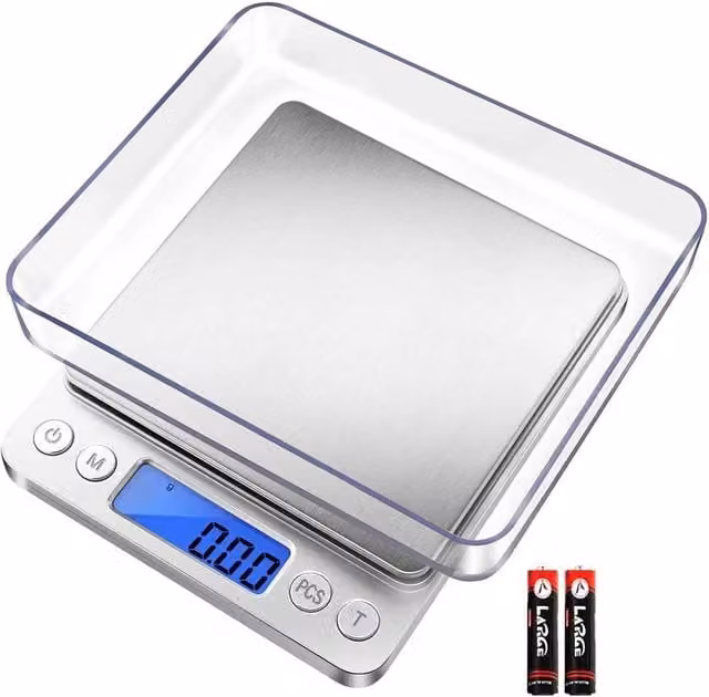 VOGREX Silver Precision Digital Kitchen Scale with 0.1g Accuracy and 500g Capacity