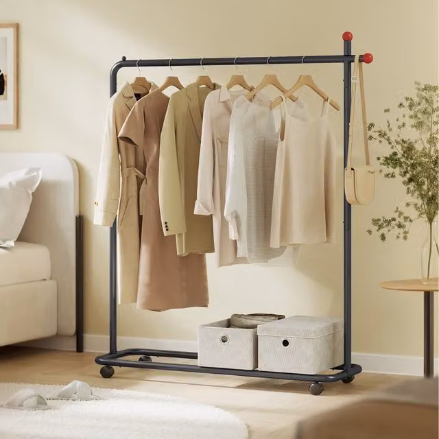 SONGMICS Portable Clothes Rail on Wheels in Matt Black