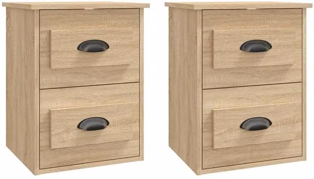 Berkfield Home Wall-mounted Bedside Cabinets, 2 Piece Set, Light Oak, W: 41.5 cm, D: 36 cm, H: 53 cm