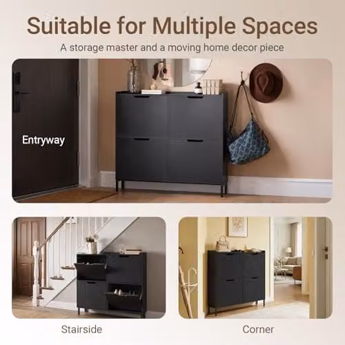 SoBuy Modern Slim Shoe Storage Cabinet with Tilting Compartments in Black or Grey, W: 100 cm, H: 91 cm, D: 19 cm – 6