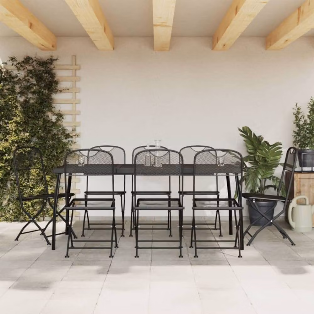 Berkfield Home Beautiful 9 Piece Anthracite Metal Mesh Garden Dining Set in Black – 1
