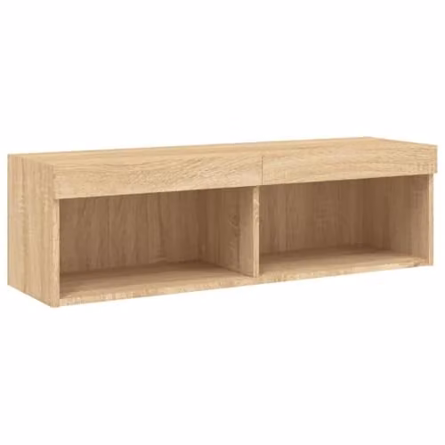 vidaXL Modern Wall Mounted TV Cabinet with Integrated LED Lights in Brown Oak, W/D/H: 100 x 30 x 30 cm