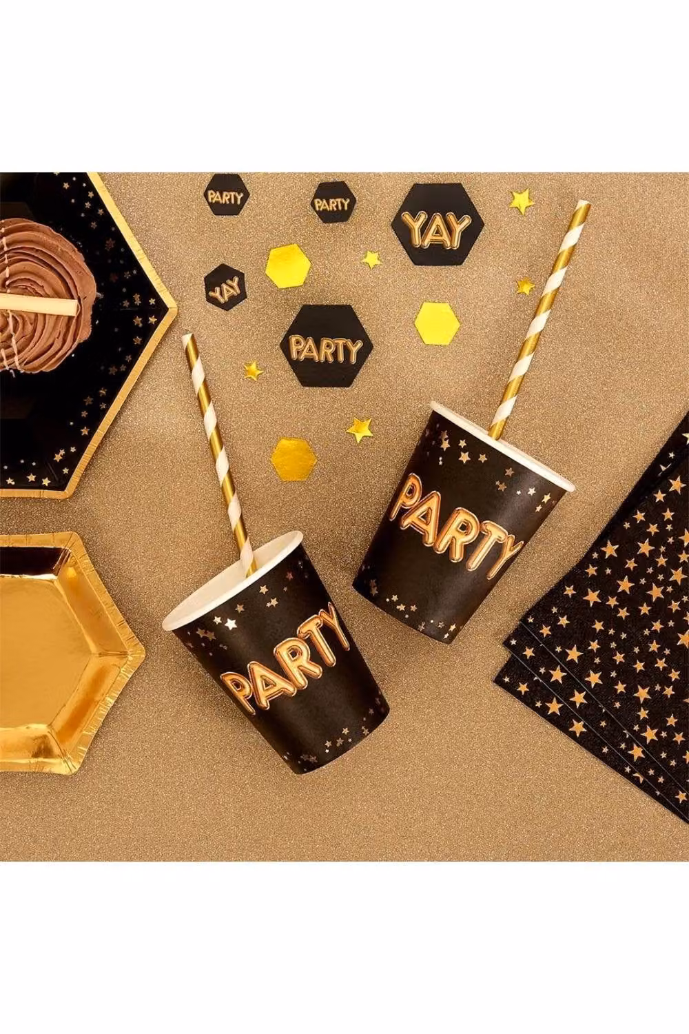 KDMD Glitz & Glamour Black Paper Party Cups, Pack of 48 – 2