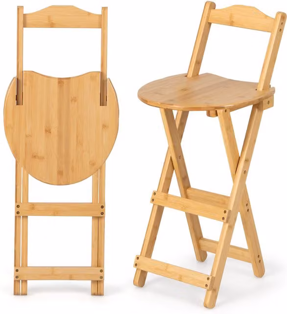 Costway Folding Bamboo Bar Stools in Brown