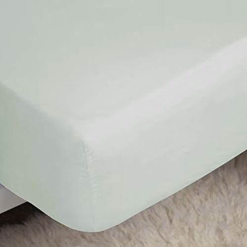 Belledorm Easycare Percale Fitted Sheet, Green, W/D/H: 140 x 200 cm, 200 Thread Count, 50% Cotton 50% Polyester