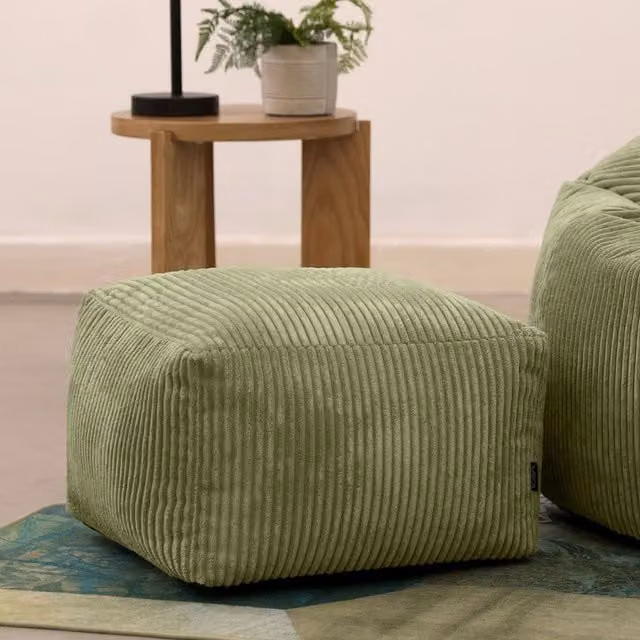 icon Amara Small Corduroy Bean Bag Footstool with Filling, Green, W/D/H: 40 x 40 x 24 cm – 1