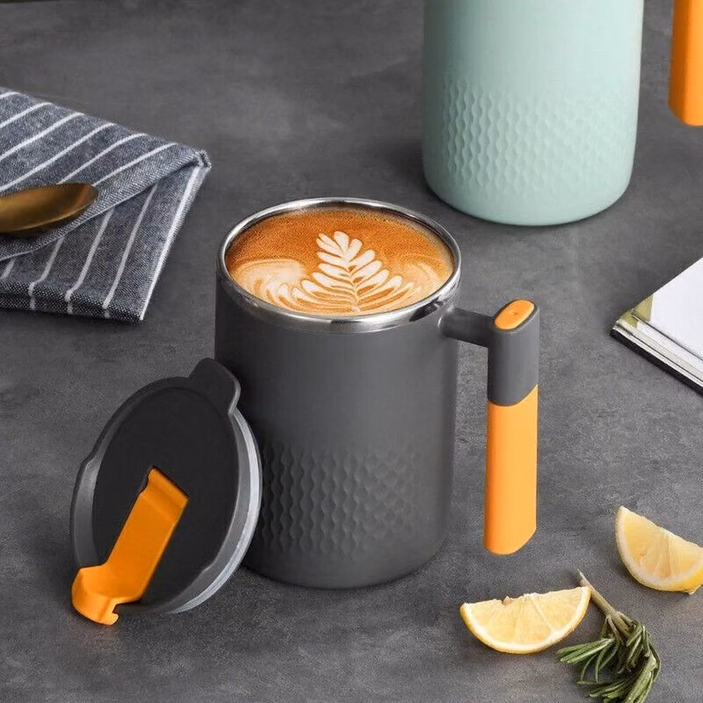 NESTLUNE Grey Thermal Mug with Lid, Double Walled Stainless Steel and Plastic Tea and Coffee Cup – 2