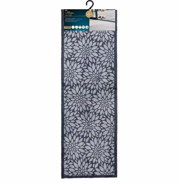 JVL Mega Doormat with Grey Floral Design, Rectangular and Washable