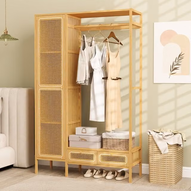 COSTWAY Scandinavian Bamboo Clothing Rack in Brown and Beige