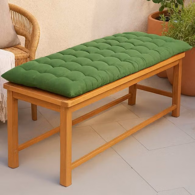 Homescapes Luxury Cotton Garden Bench Cushion in Dark Olive, Width: 108 cm