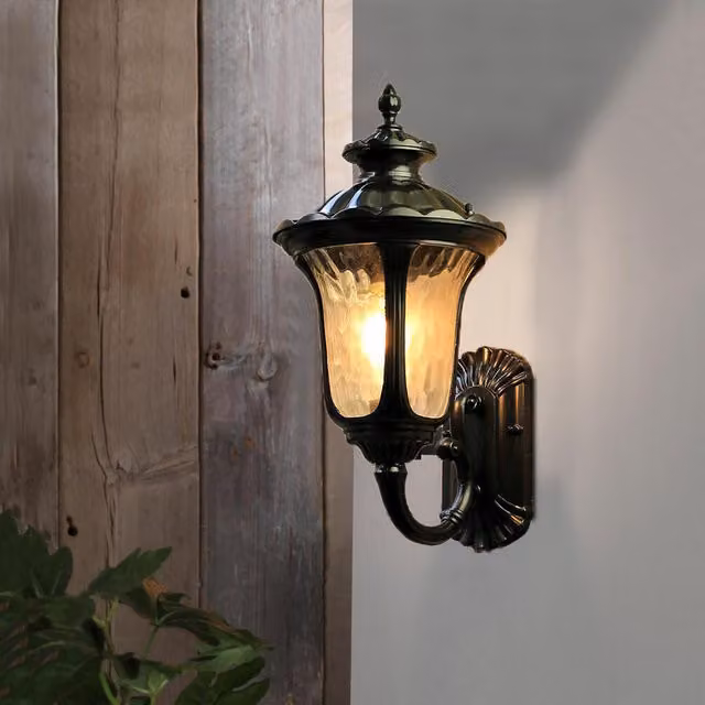 Livingandhome Retro LED Lotus Outdoor Wall Light Black Glass Sconce Lantern
