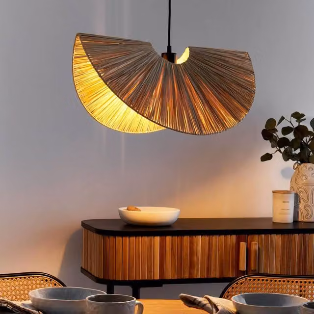 Wyld and Coco Beige Paper Pulp Pendant Lamp with Dome Shade – 1