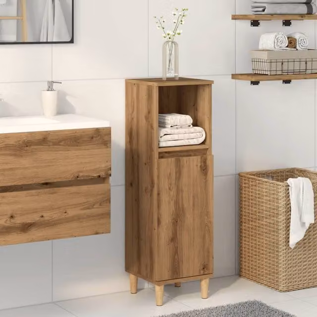 Berkfield Home Artisan Oak Bathroom Cabinet in Brown, W/D/H: 30 x 30 x 100 cm – 1
