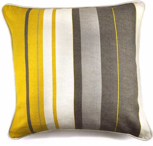 Fusion Whitworth Stripe Modern Striped Square Filled Cushion in Yellow, 100% Cotton, W/D/H: 43 x 43 x 43 cm
