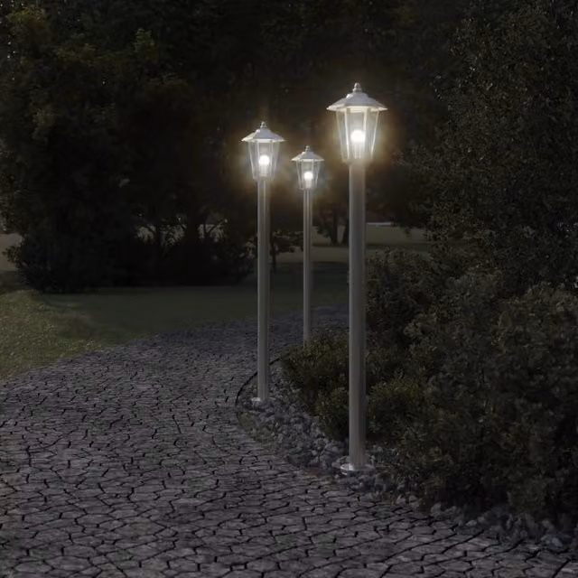 Berkfield Home Silver Stainless Steel Outdoor Floor Lamp Lantern – 1