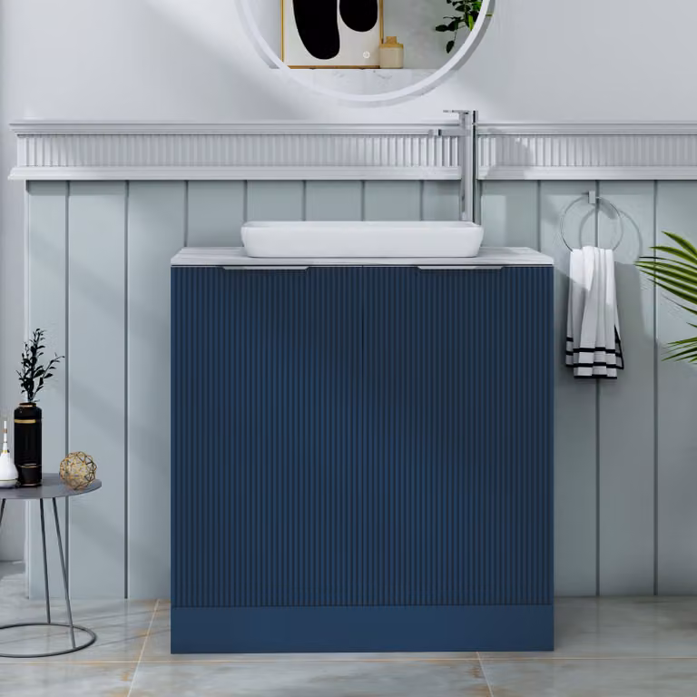 Royal Bathrooms Evora 800mm Midnight Blue Fluted Floor Standing 2 Door Vanity Unit with Qubix Basin