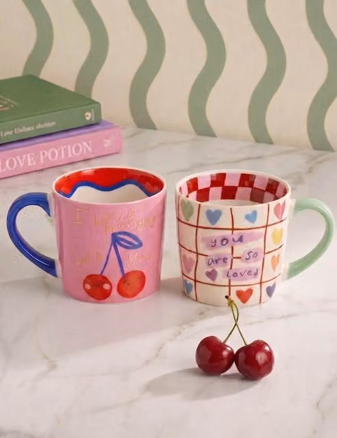 Eleanor Bowmer Set of 2 I Love Hanging with You and Loved Ceramic Mugs, Multicolour