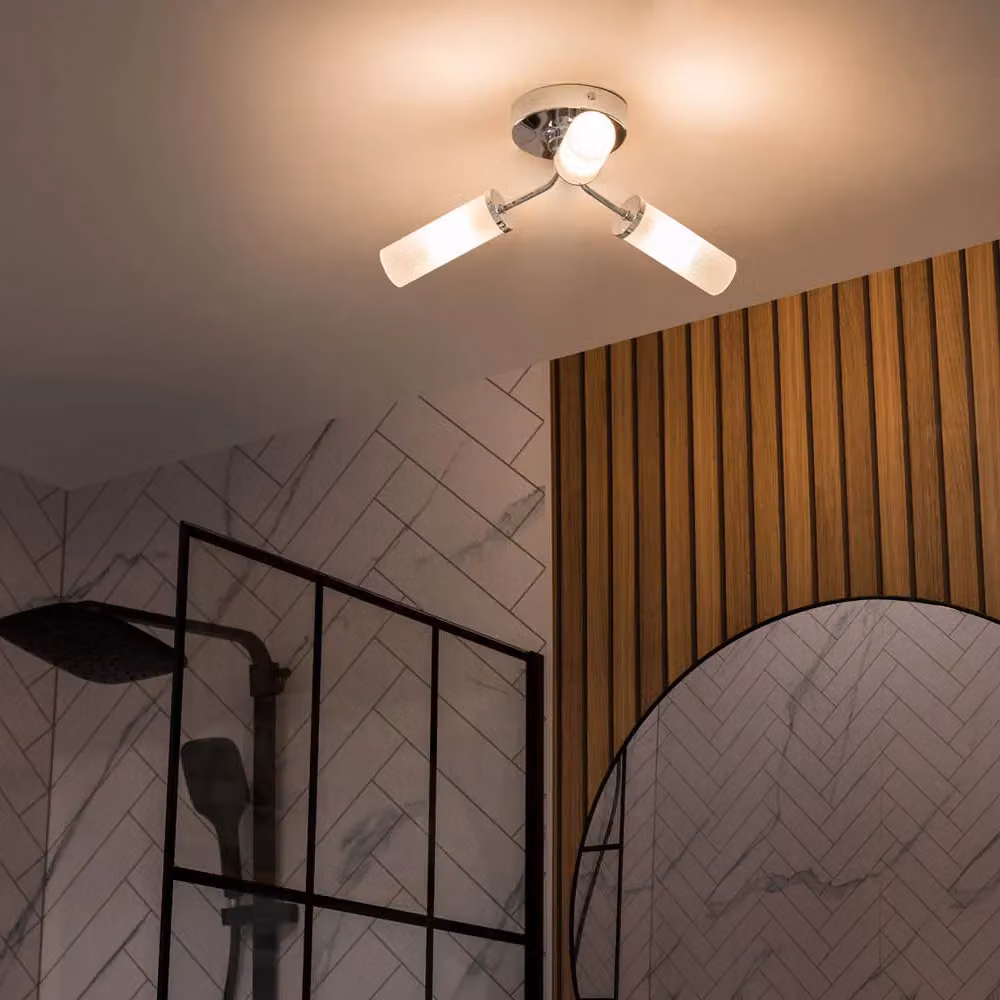 ValueLights Canya 3 Way IP44 Rated Modern Ceiling Light with Silver Chrome Metal and White Glass Shade for Bathroom or Garden Use – 2