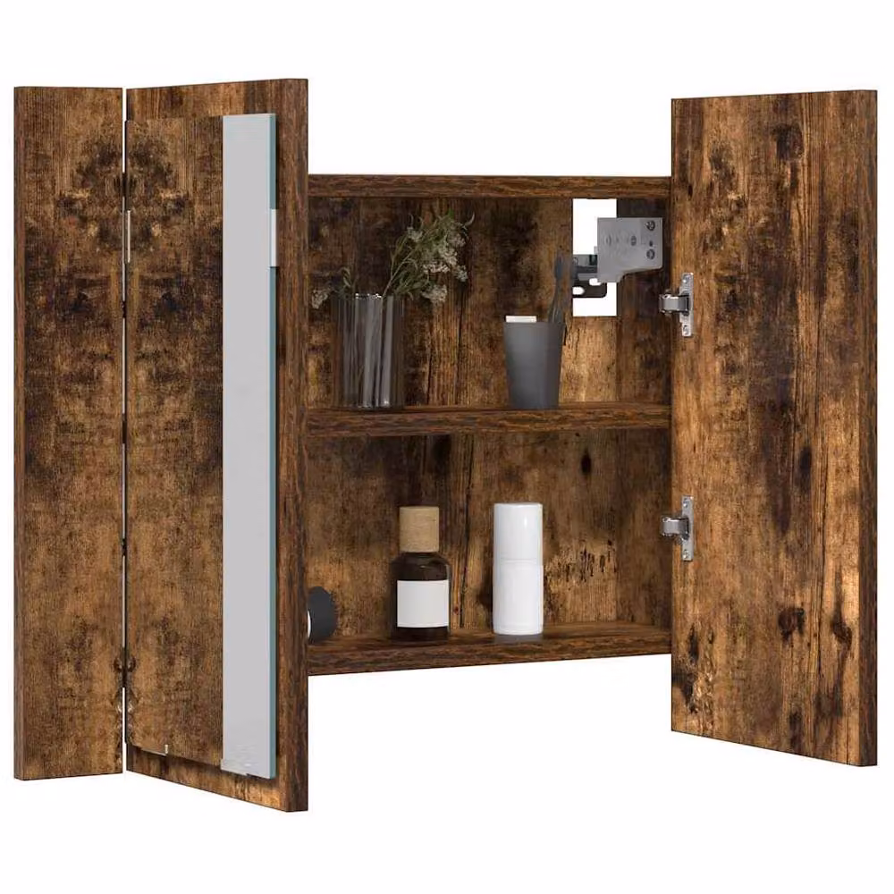 Berkfield Home LED Mirror Cabinet in Smoked Oak Brown, W/D/H: 60 x 12 x 45 cm – 3