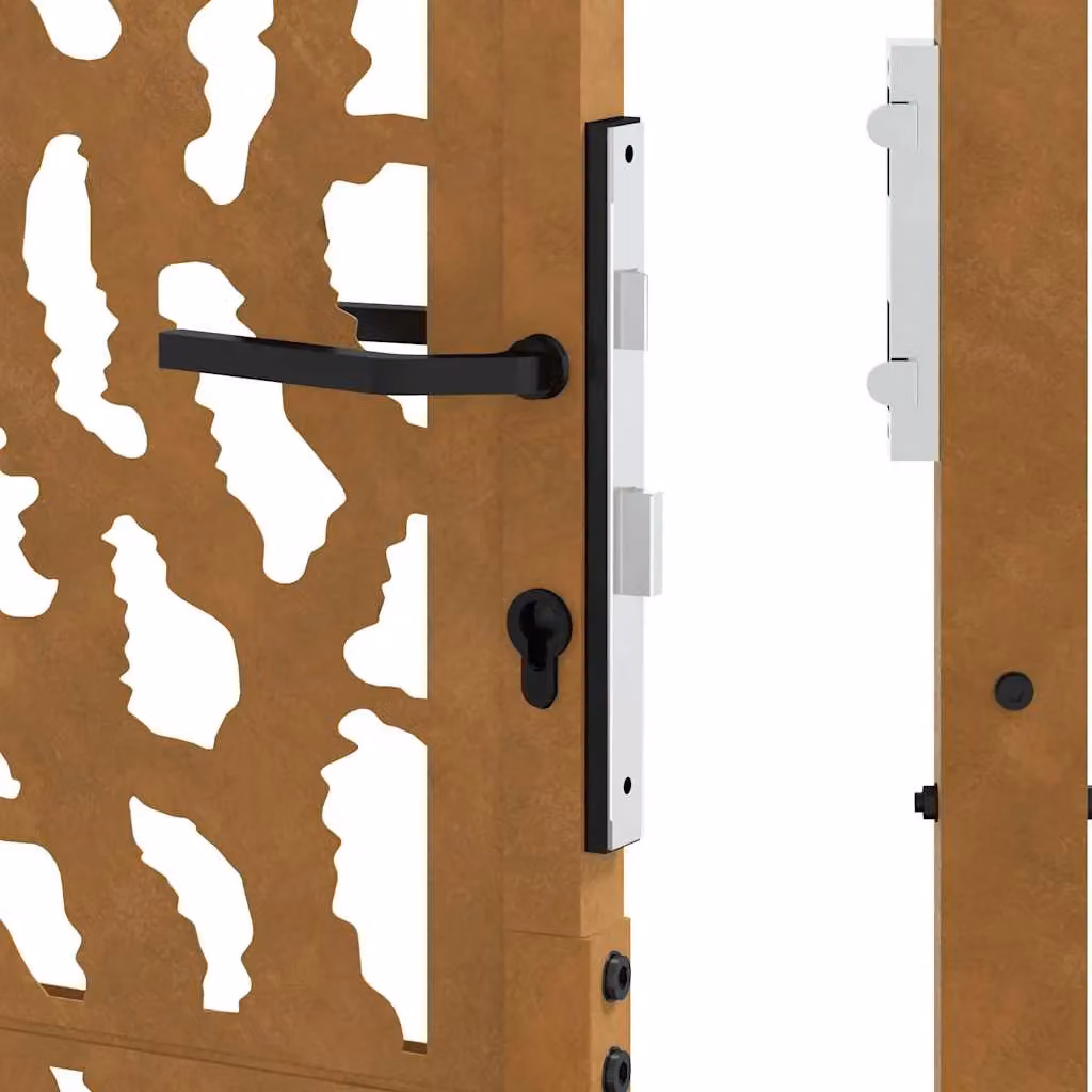 Berkfield Home Garden Gate in Brown Weathering Steel with Trace Design, W: 105 cm, H: 130 cm – 5