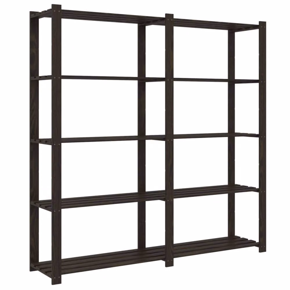 Berkfield Home 5-Tier Solid Wood Pine Storage Rack in Black, H 170 x W 170 x D 38 cm – 4