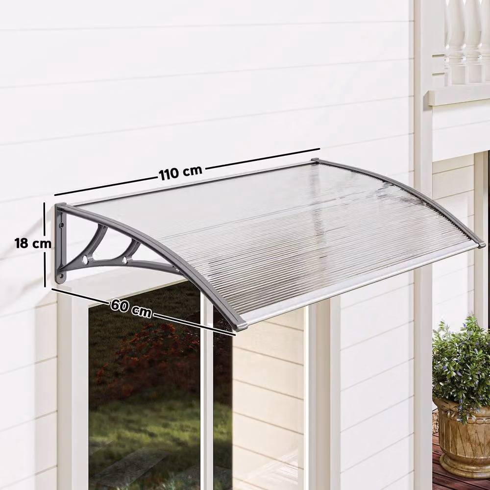 Outsunny Wall-Mounted Outdoor Door Canopy and Window Awning in Grey – 5