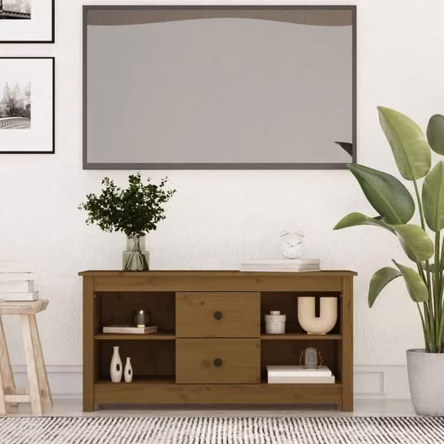 Berkfield Home Rustic Solid Wood Pine TV Cabinet in Honey Brown, W: 103 cm, D: 36.5 cm, H: 52 cm