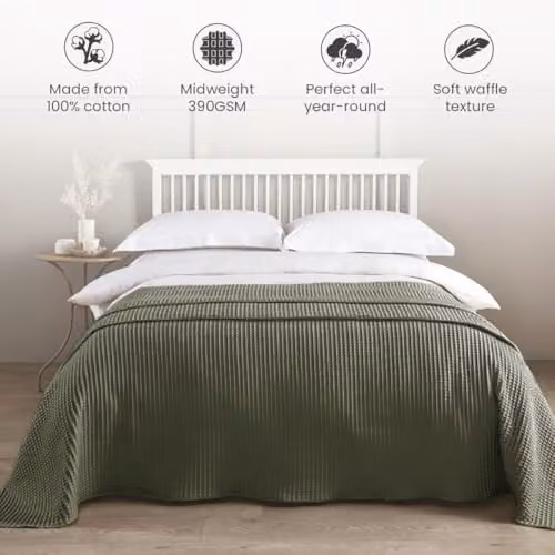 Allure Bath Fashions Waffle Pique Cotton Bedspread, Beige, W: 225 cm, D: 250 cm