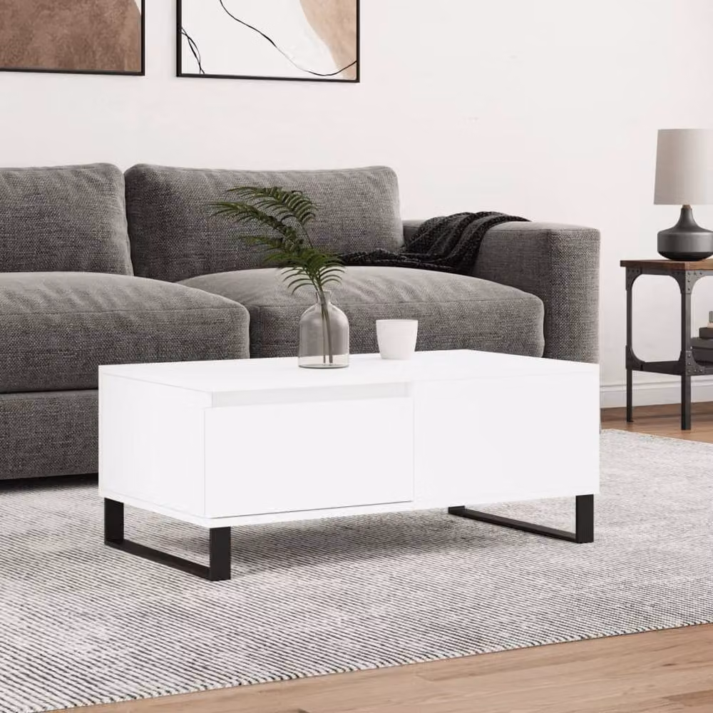 Berkfield Home White Modern Rectangular Coffee Table in Engineered Wood W/D/H: 90 x 50 x 36.5 cm – 1