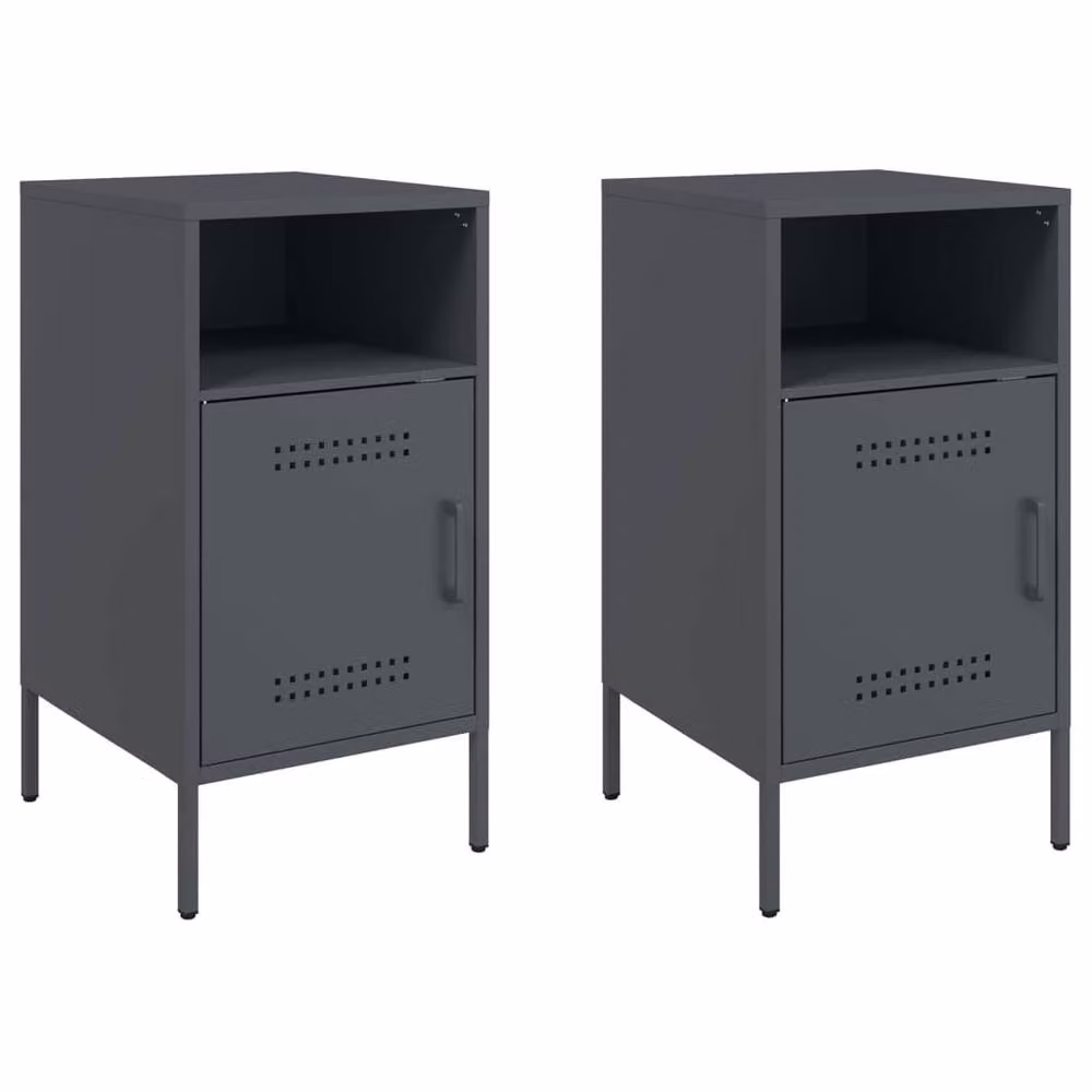 Berkfield Home Sturdy Metal Bedside Cabinets, 2 Pack, Anthracite Grey, W/D/H: 36 x 39 x 68 cm – 3