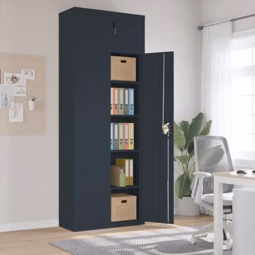 vidaXL Anthracite Metal File Cabinet with Lock and Adjustable Shelves, W/D/H: 90 x 40 x 240 cm – 2